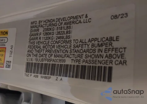 2023 Acura Tlx Type S - Hp Wheel And Tire z USA, uszkodzony, nr VIN 19UUB7F95PA003699